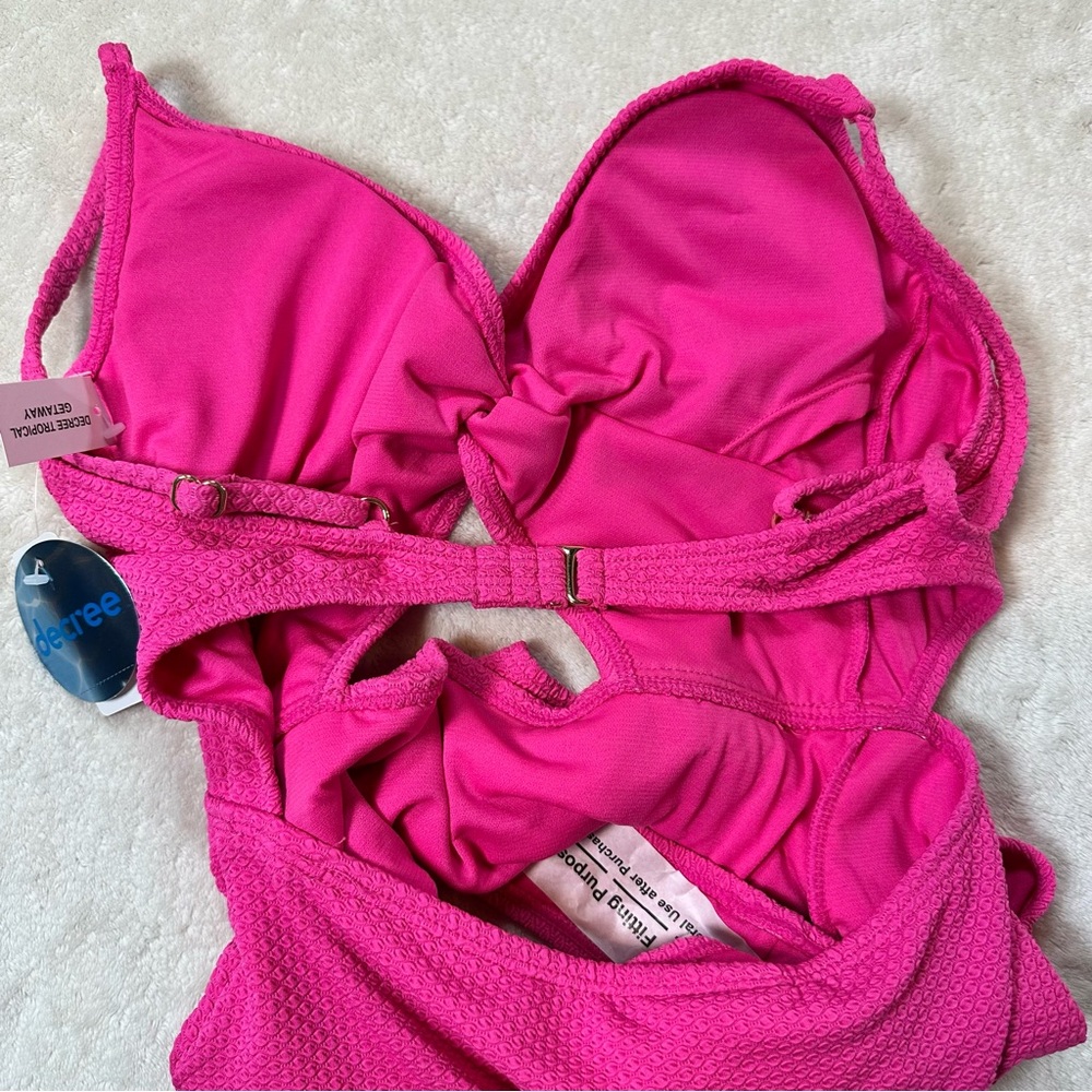 Decree Pink Tropical Getaway Vacation Cut Out Super Cheeky One Piece Swimsuit - Picture 9 of 9